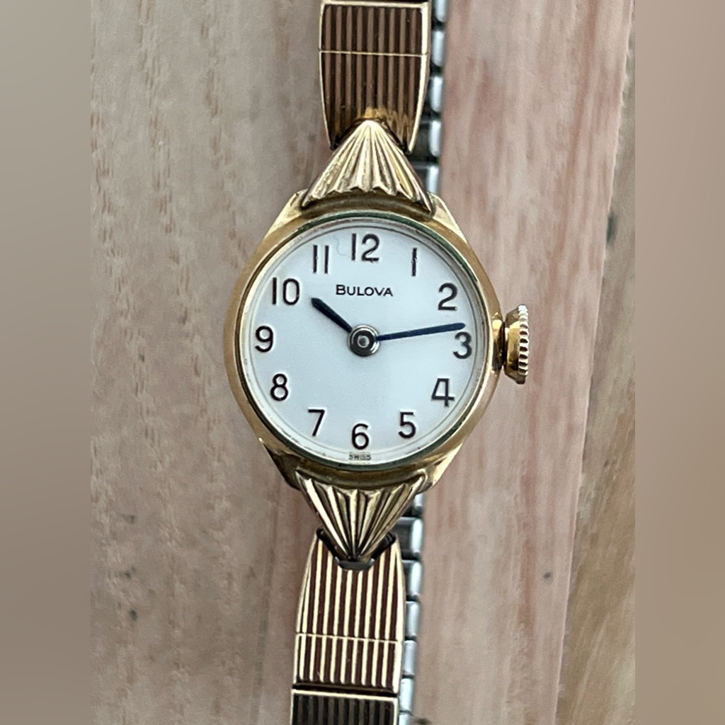 Bulova Ladies Watch Vintage 10k Gold Plated Stretch Bracelet Bezel Mechanical